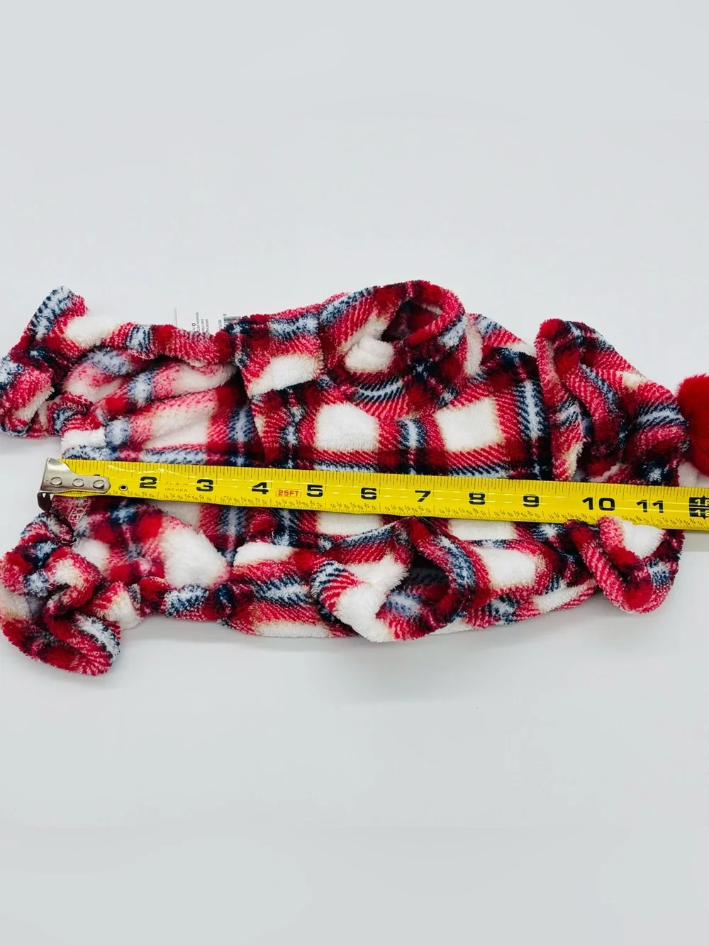 Wag A Tude Dog Pajamas XS Red Plaid Plush Hooded Pom Pom Pet Fleece Sleeper NWT